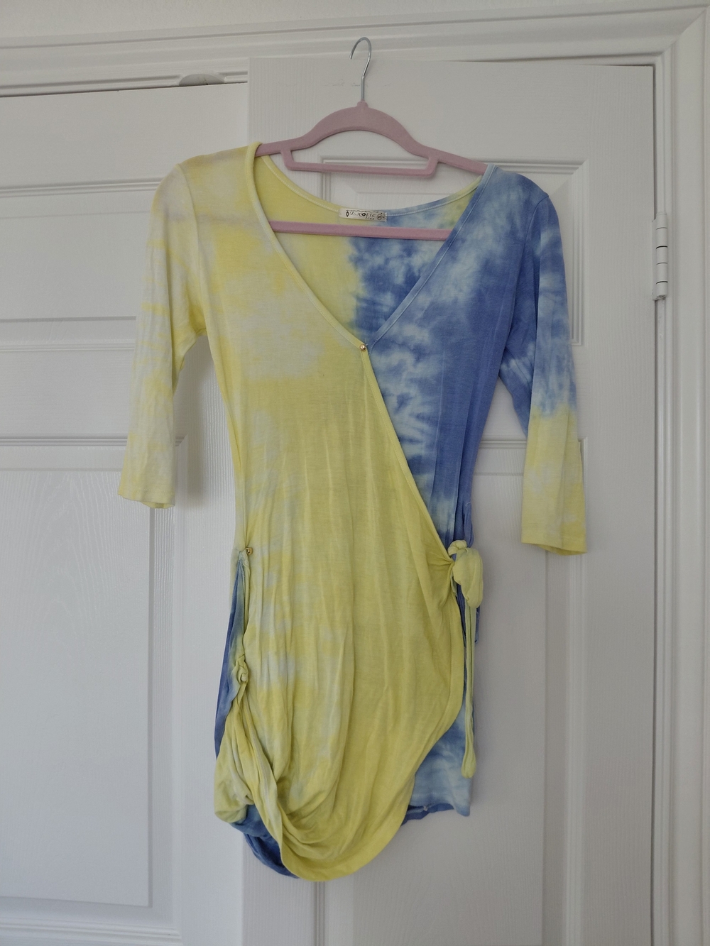 Tie-Dye Wrap Midi Dress in Yellow & Blue